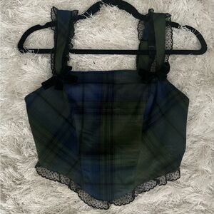 Urban Outfitters Vintage Blue & Green Plaid Corset Crop Top Size S
